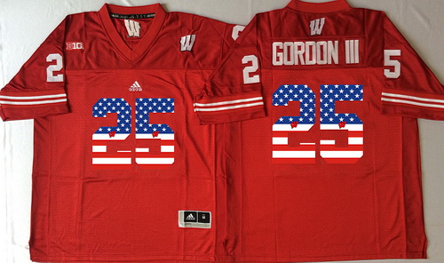 Wisconsin Badgers 25 Melvin Gordon III Red USA Flag College Jersey