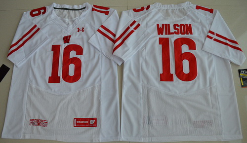 Wisconsin Badgers 16 Russell Wilson White College Jersey