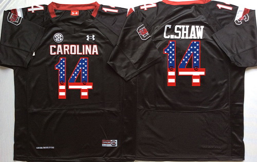 South Carolina Gamecocks 14 C Shaw Black USA Flag College Jersey