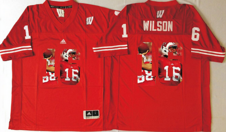 Wisconsin Badgers 16 Russell Wilson Red Portrait Number College Jersey