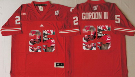 Wisconsin Badgers 25 Melvin Gordon III Red Portrait Number College Jersey