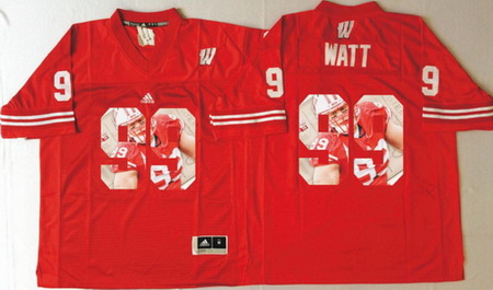 Wisconsin Badgers 99 J J  Watt Red Portrait Number College Jersey