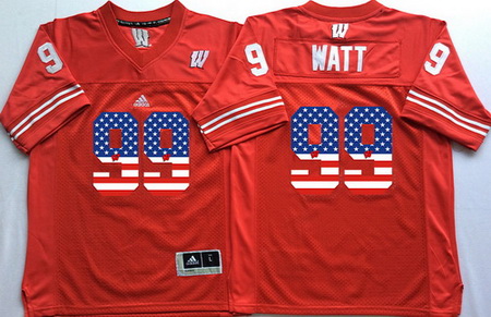 Wisconsin Badgers 99 J J  Watt Red USA Flag College Jersey