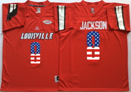 Louisville Cardinals 8 Lamar Jackson Red USA Flag College Jersey