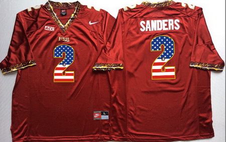 Florida State Seminoles 2 Deion Sanders Red USA Flag College Jersey