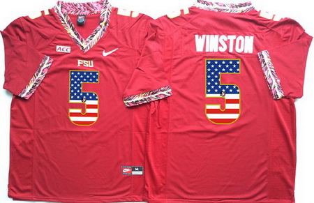 Florida State Seminoles 5 Jameis Winston Red USA Flag College Jersey