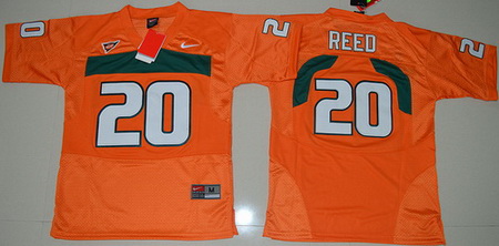 Hurricanes #20 Ed Reed Orange Embroidered Youth NCAA Jerseys