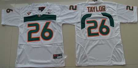 Hurricanes #26 Sean Taylor White Embroidered Youth NCAA Jerseys