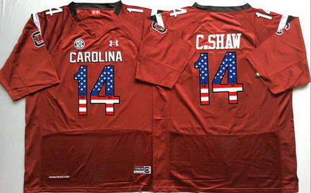 South Carolina Gamecocks 14 C Shaw Red USA Flag College Jersey