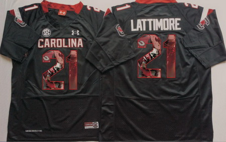 South Carolina Gamecocks 21 Marcus Lattimore Black Portrait Number College Jersey