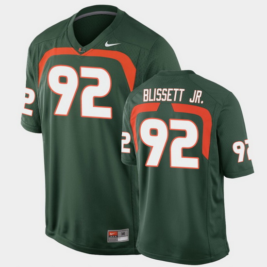 Men Miami Hurricanes Jason Blissett Jr. Game Green College Football Jersey