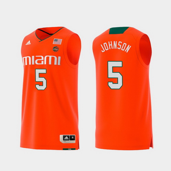 Men Miami Hurricanes Zach Johnson Orange Replica College Basketball Jersey