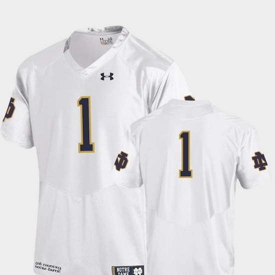 Men Notre Dame Fighting Irish 1 White College Football Finished Replica Jersey