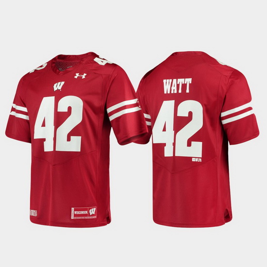 Men Wisconsin Badgers T.J. Watt 42 Red Alumni Football Game Replica Jersey