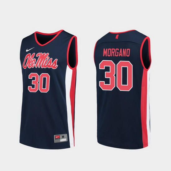 Men Ole Miss Rebels Antonio Morgano Navy Replica College Basketball Jersey