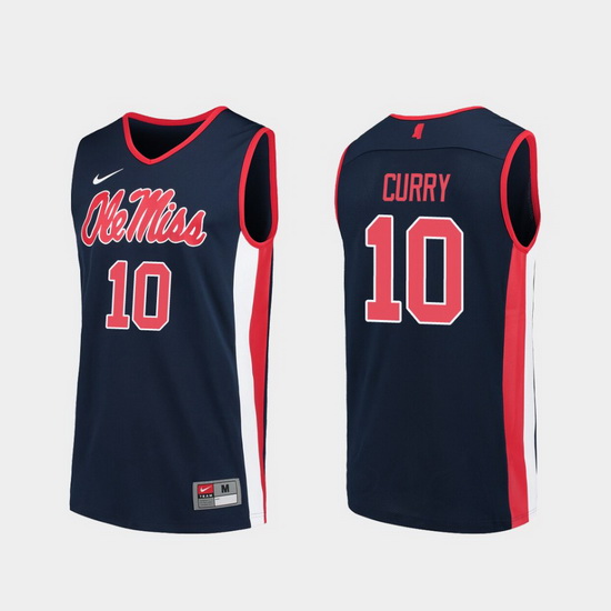 Men Ole Miss Rebels Carlos Curry Navy Replica College Basketball Jersey