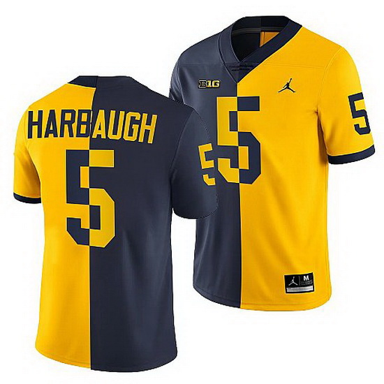 Michigan Wolverines Jim Harbaugh Navy Maize Split Edition National Award Winner Jersey