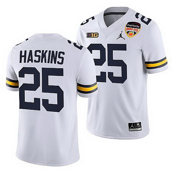 Michigan Wolverines Hassan Haskins White 2021 Orange Bowl College Football Playoff Jersey