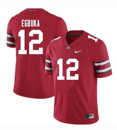 Men Nike #12 Egbuka Ohio State Buckeyes Scarlet NCAA Football Jersey