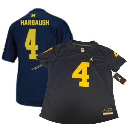 Men Jordan Michigan Wolverines #4 Jim Harbaugh Navy Blue College Football Jerseys