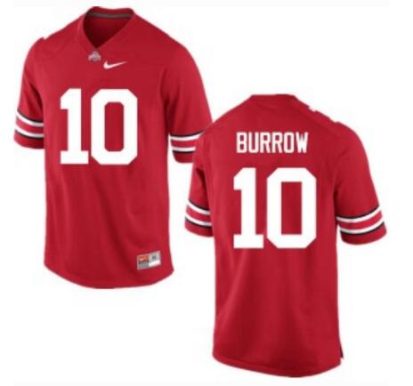 Men Ohio State Buckeyes 10 Joe Burrow Red College Football Jersey