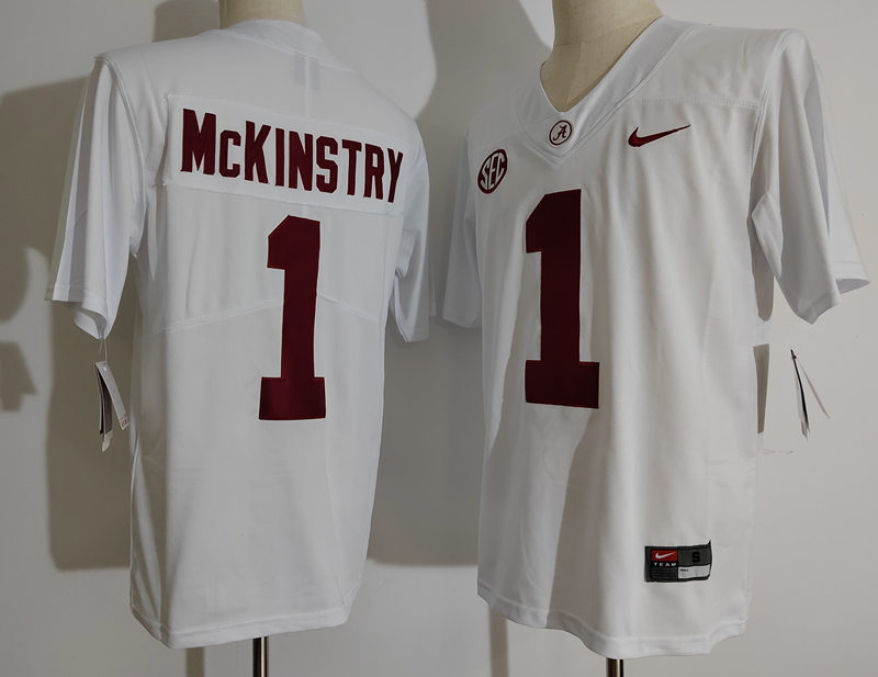 Men Alabama Crimson Tide 1 Ga'Quincy McKinstry White College Football Jersey