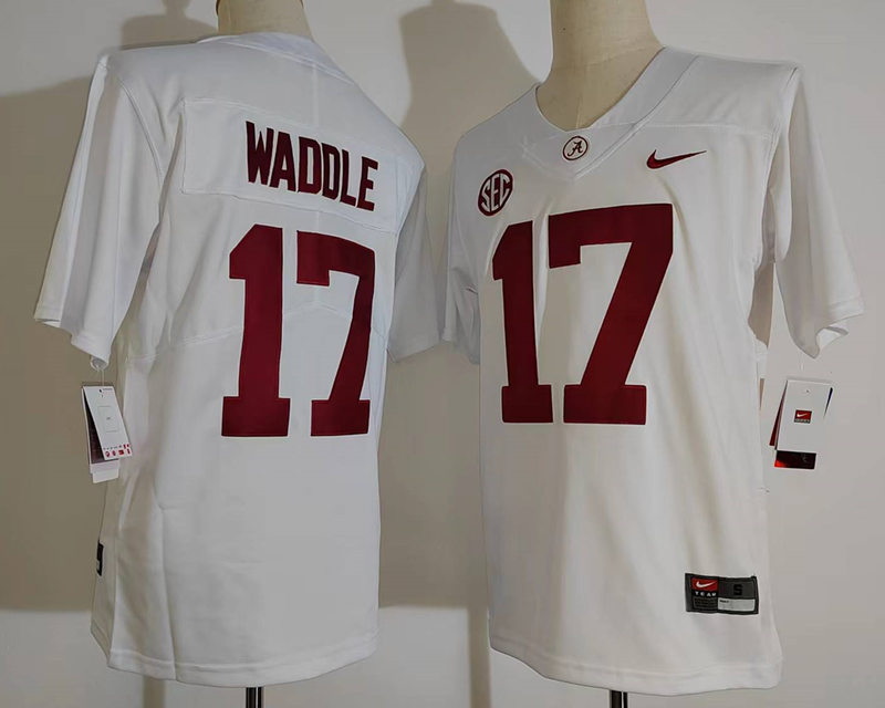 Men Alabama Crimson Tide 17 Jaylen Waddle White College Football Jersey