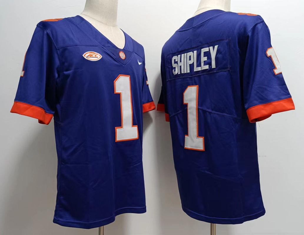 Men Clemson Tigers #1 Will Shipley College Purple Football Game Jersey