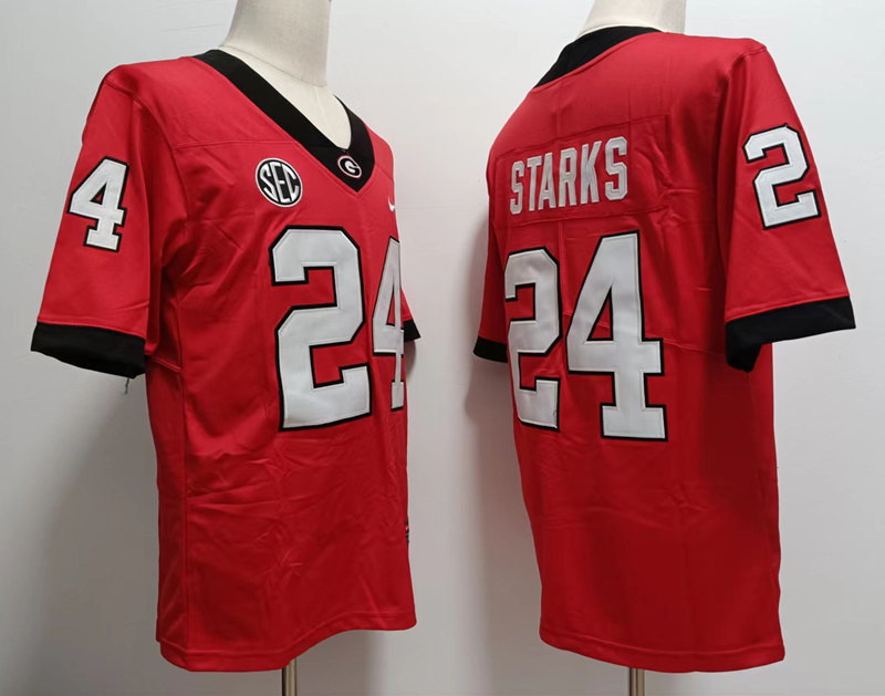 Men Georgia Bulldogs #24 Malaki Starks Red College Football Game Jersey