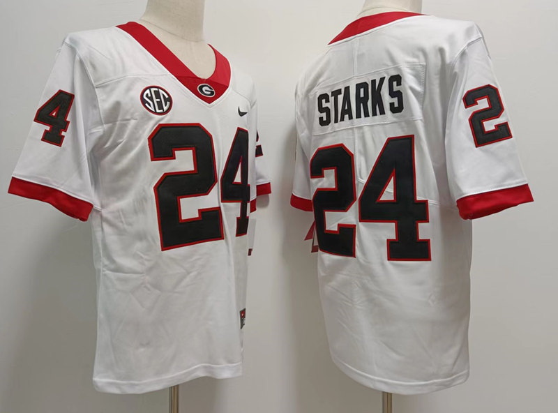 Men Georgia Bulldogs #24 Malaki Starks White College Football Game Jersey