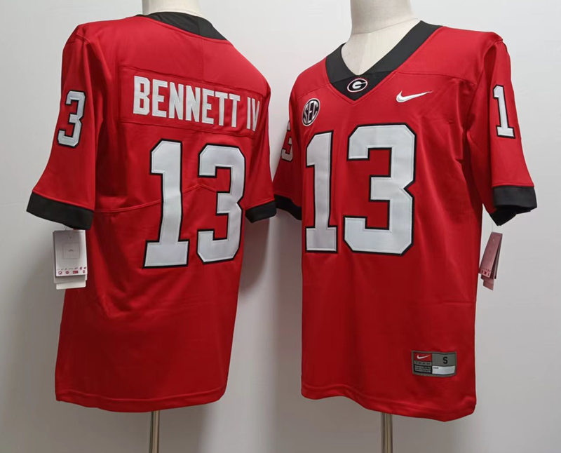 Men Georgia Bulldogs 13 Stetson Bennett IV Red College Football Game Jersey