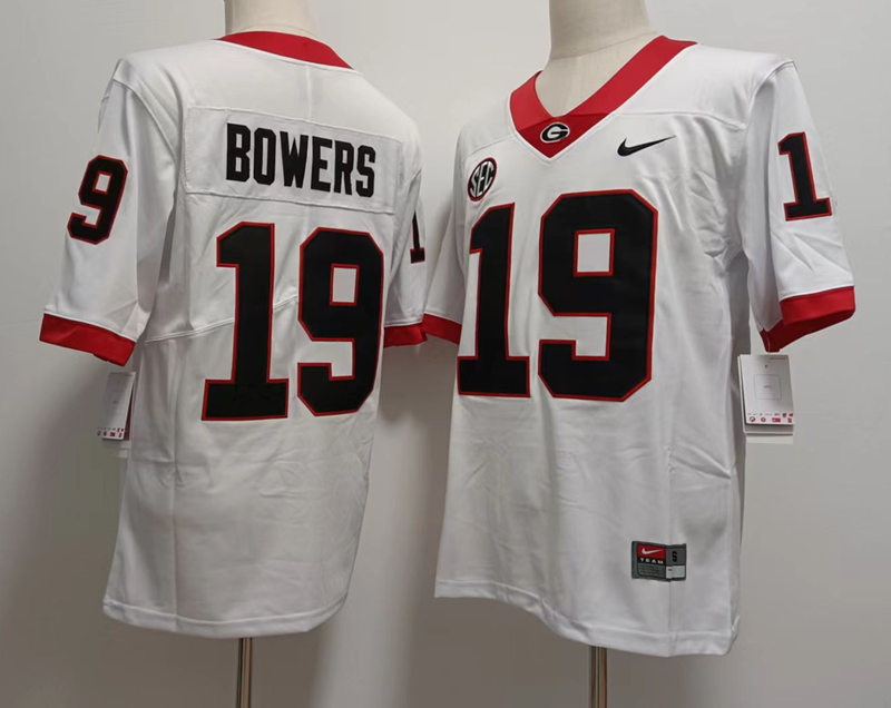 Men Georgia Bulldogs 19 Brock Bowers White College Football Game Jersey