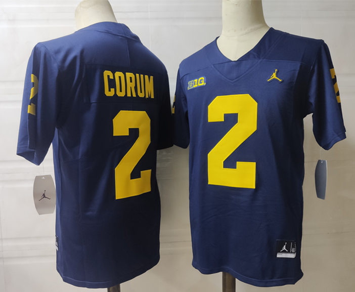 Men Michigan Wolverines Blake Corum #2 Navy High School Stitched Game Jersey