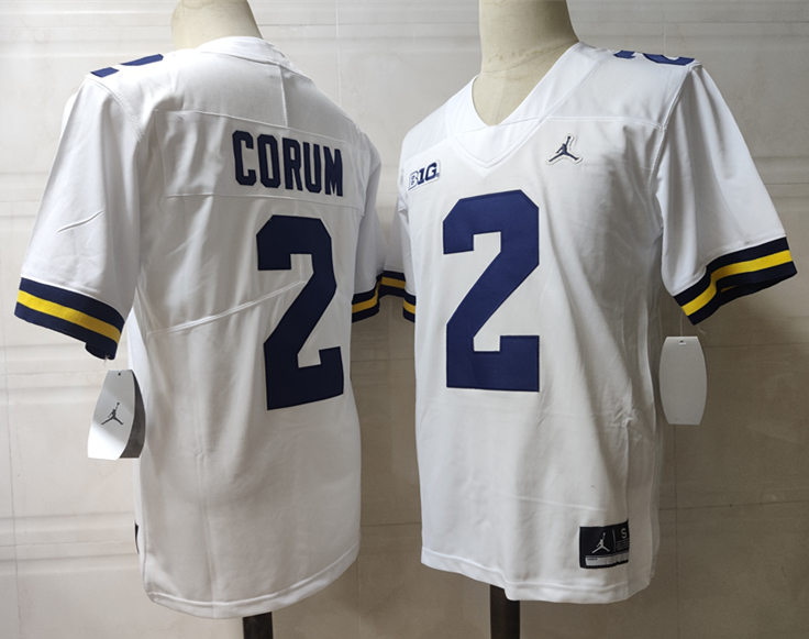 Men Michigan Wolverines Blake Corum #2 White High School Stitched Game Jersey