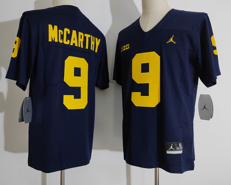 Men's Michigan Wolverines Eamonn Dennis #9 Blue Brand Jordan Football College Jersey