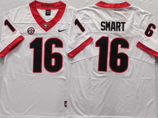 Georgia Bulldogs White #16 Kirby SMART Stitched NCAA Jersey