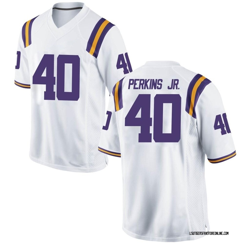 Men LSU Tigers Harold Perkins Jr. #40 White Stitched Jersey