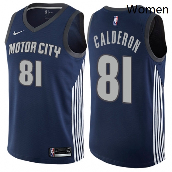 Womens Nike Detroit Pistons 81 Jose Calderon Swingman Navy Blue NBA Jersey City Edition