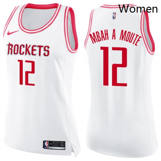 Womens Nike Houston Rockets 12 Luc Mbah a Moute Swingman WhitePink Fashion NBA Jersey