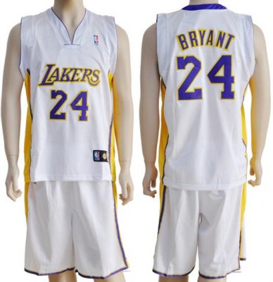 Los Angeles Lakers 24 Kobe Bryant White Jerseys&Shorts