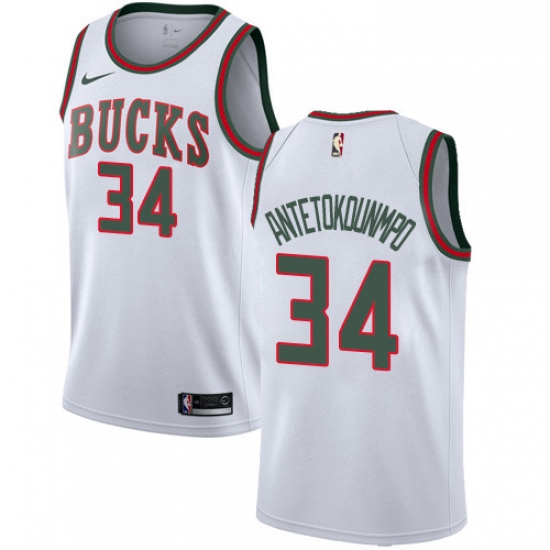 Womens Nike Milwaukee Bucks 34 Giannis Antetokounmpo Authentic White Fashion Hardwood Classics NBA J