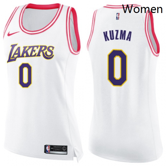 Womens Nike Los Angeles Lakers 0 Kyle Kuzma Swingman WhitePink Fashion NBA Jersey