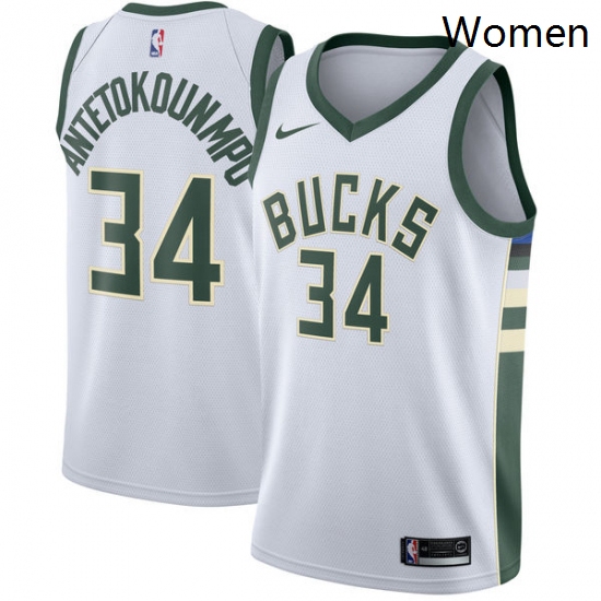 Womens Nike Milwaukee Bucks 34 Giannis Antetokounmpo Authentic White Home NBA Jersey Association Edi