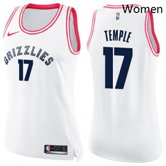 Womens Nike Memphis Grizzlies 17 Garrett Temple Swingman White Pink Fashion NBA Jersey