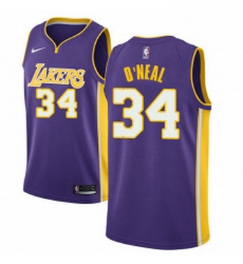 Womens Nike Los Angeles Lakers 34 Shaquille ONeal Swingman Purple NBA Jersey Statement Edition