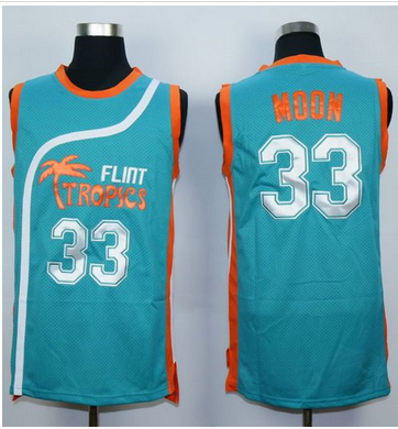 Flint Tropics #33 Jackie Moon Blue Semi-Pro Movie Stitched Basketball Jersey