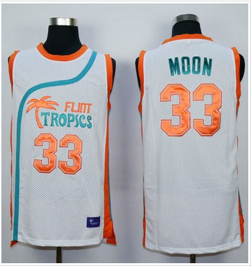 Flint Tropics #33 Jackie Moon White Semi-Pro Movie Stitched Basketball Jersey