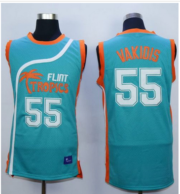 Flint Tropics #55 Vakidis Blue Semi-Pro Movie Stitched Basketball Jersey