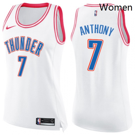 Womens Nike Oklahoma City Thunder 7 Carmelo Anthony Swingman WhitePink Fashion NBA Jersey