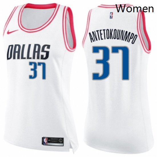 Womens Nike Dallas Mavericks 37 Kostas Antetokounmpo Swingman WhitePink Fashion NBA Jersey